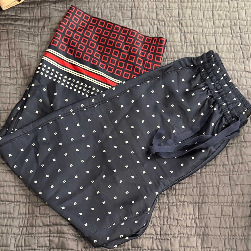 J. Crew Women’s Navy and Red Patterned Satin cropped pants